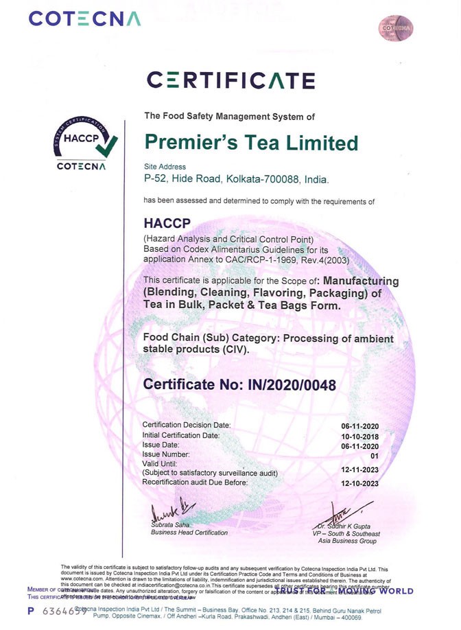 Tea Certifications Premier #39 s Tea Gourmet Tea